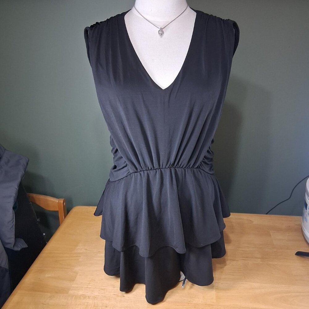 Venus Black Ruffled Sleeveless Blouse